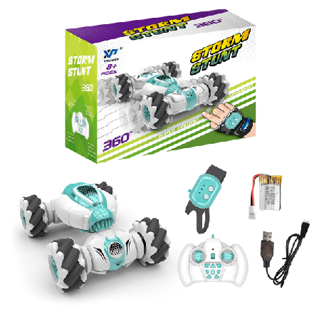 2,4 GHz fjernkontrollbil 4WD - se gestkontroll RC stuntbil med LED-lys musikkeffekt barnespill Green