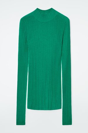COS Women's The Ribbed Merino Wool Top in Green