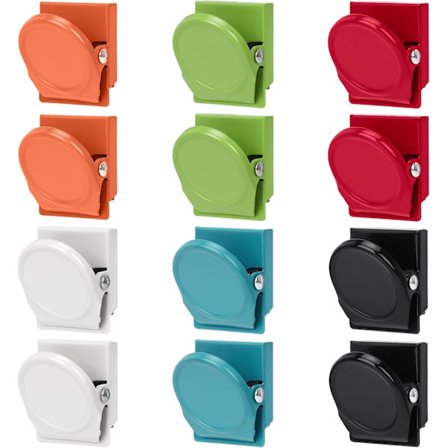 12 Stk. Sorte Magnetlåse Metalmagneter Kroge Klemme Køleskabsmagnet til Køleskab, Vægplade, Kontor, Køkken 6 Farver