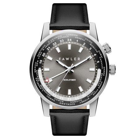 Gentium | Montre GMT à heure universelle en acier inoxydable gris pour hommes - Montres bracelet - pour Hommes - Fawler