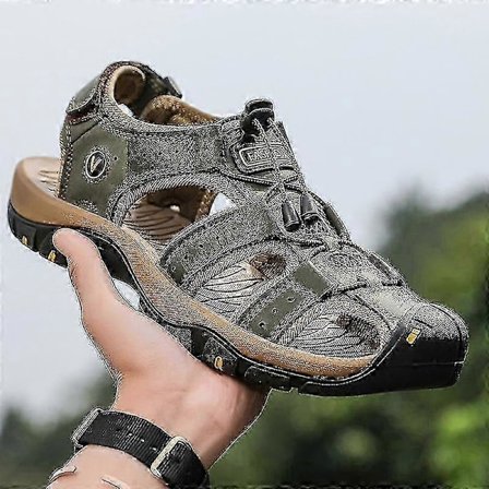 Herresandal Ægte Læder Herresko til Sommer Stor Størrelse Udendørs Vandre Sko Herre Sandaler Mand Hjemmesko Plus Størrelse army grøn 38