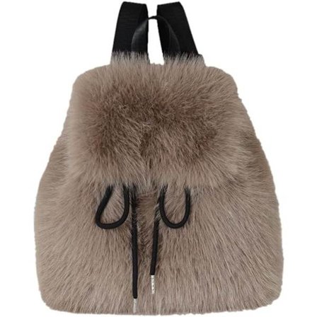 ING Dame tasker, stilfulde rygsække, små tasker i rævepels og leopardprint, fluffy rygsække, søde tasker (mørk khaki)