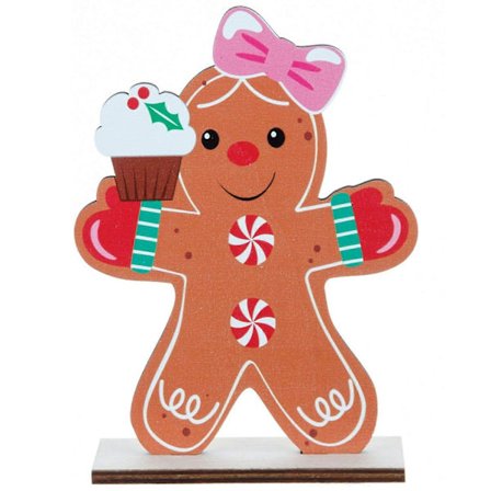 Bordsdekoration i trä, pepparkaksgubbe, jul, skrivbordsdekoration, julklapp, Multicolo