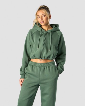 ICANIWILL - Everyday Cropped Zip Hoodie Wmn Dark Green - Damer - Træningstøj fra ICIW