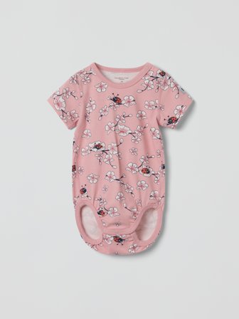 Polarn O. Pyret - Short-sleeved babygrow with cherry blossom print - 68 - Childrenswear - pink