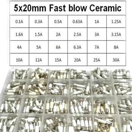 360 stk. Keramisk Sikring 24 Værdier 5x20mm Æske 0.1-30A 15 Hver Tube Hurtig Keramisk