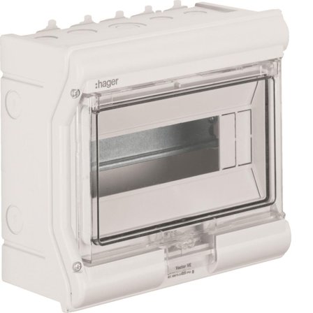 Hager VE110PN Kapsling utendørs, IP65 1 x 10 moduler, Elfordeling & strømforsyning