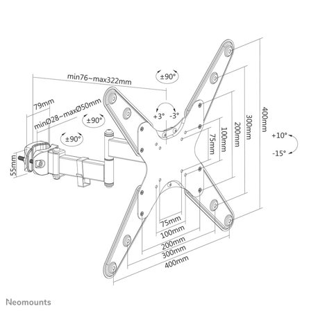 Neomounts by Newstar Screen Pole Clamp/Truss Mount 3 pivots VESA 400x400 pole diameter 28-50mm