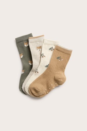 Newbie | 4-pk. sokker med rever | Mørkegrønn