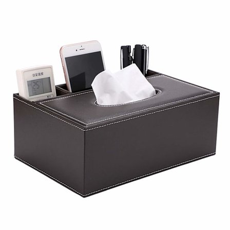 Lærhusholdningskontor Rektangulær Kleenex-boks med fjernkontroll Oppbevaringsorganisator Boks - Papirholder Skrivebordsoppbevaringsorganisator (Brun)