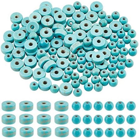 120 stk. Syntetiske Turkis Perler Runde/Flade Runde Naturlige Blå Turkis Perler Ufarvede Ædelsten Sten Perler til DIY Armbånd Halskæder Øreringe 