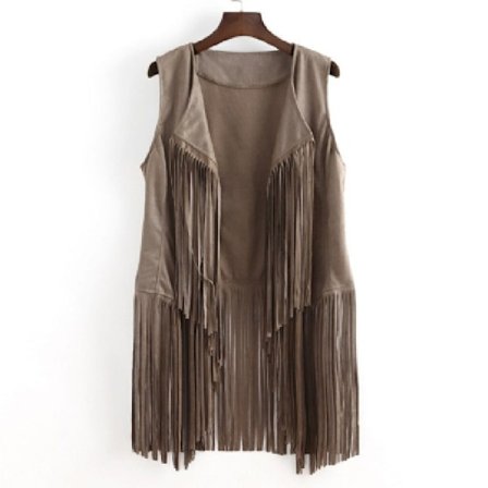 Dam Tanktop med fransar, 70-tals Hippie Faux Suede Fransjacka Cardigan, Disco Stripe Tankjacka