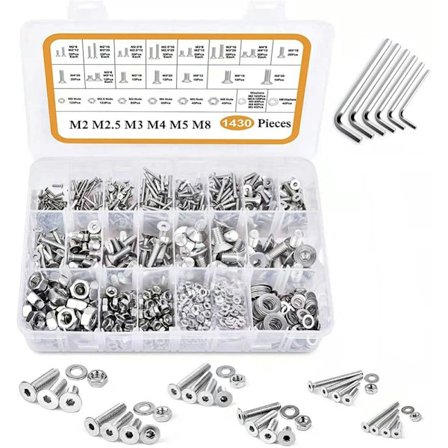 1430 stk metriske skruer Sortiment sekskantskruer med flate hodeskruer