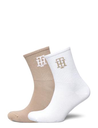 Th Women Short Sock 2P Monogram Underwear Socks Regular Socks Hvit Tommy Hilfiger