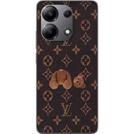Kompatibel Mobilcover til Xiaomi Xiaomi Redmi Note 13 4G Luksuriøst monogrammønster med knust bamse i mørk modeæstetik