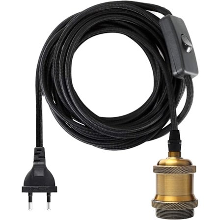 E27-sokkel med bryter, 1,2 meter kabel elektrisk ledning for lyspæresokkel/ Edison Retro-pendellampe, messing