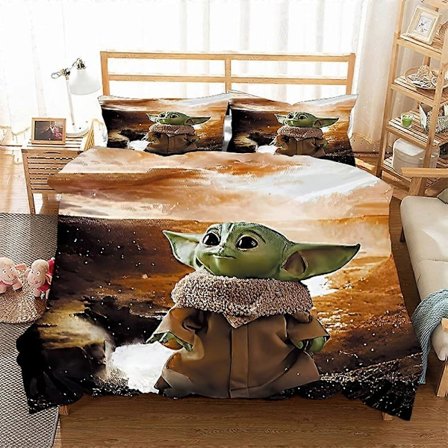 v5104 Sängkläder Star Wars Yo-da 3 Delars Täcke Set med 2 Örngott, Star Wars Yod-a Sängkläder Set Lakan Set för Barn Vuxna, Hela Säsongen Lätt