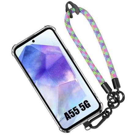 Armbåndscover til Samsung Galaxy A55 5G - Gennemsigtig TPU-beskyttelse med aftageligt flerfarvet armbånd
