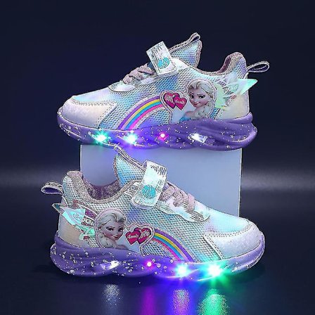 Flickor Led Casual Sneakers Elsa Princess Print Outdoor Skor Barn Light-up Halkfria skor för och vinter