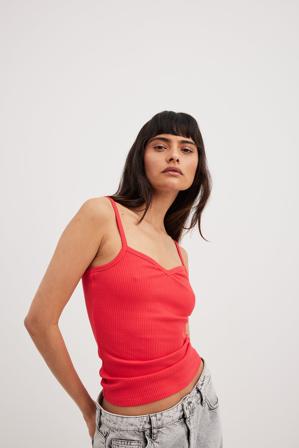NA-KD Trend Débardeur à décolleté cœur - Hauts d'été - Rouge - Small