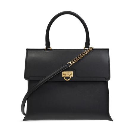 Salvatore Ferragamo, Trifolio shoulder bag with logo Zwart, Dames, Maat:ONE Size,leer