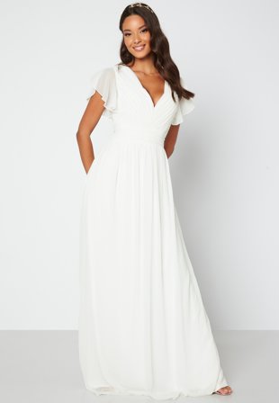 Bubbleroom Occasion - Butterfly Sleeve Pleated Wedding Gown - White - Kläder