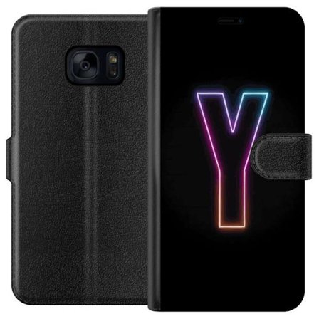 Kompatibelt Lommeboketui til Samsung Samsung Galaxy S7 Minimalistisk neonbokstav Y i fargeskiftende lys mot svart bakgrunn