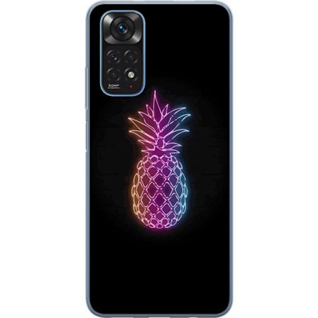 Kompatibelt Mobildeksel til Xiaomi Xiaomi Redmi Note 11 Neonlysillustrasjon av ananas i fargerikt lys mot svart bakgrunn