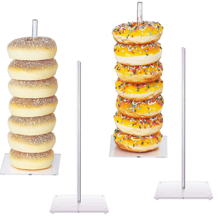 4 st Donuthållare i Akryl, Kvadratisk Bas, Displayställ för Donuts, Bagels, Bröllop, Födelsedag, Festlig Dekoration