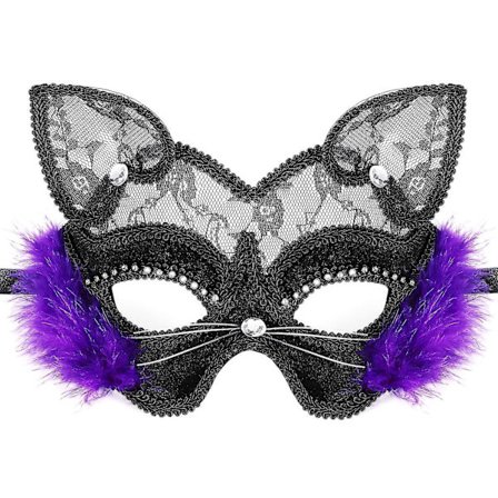 Venetian Masquerade Mask, Purple Luxury Black Cat Lace Mask For Fancy Dress Christmas Halloween Cost