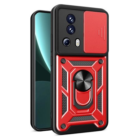 SKALO Xiaomi 13 Lite Armor Hybrid Metallring Kameraslider - Röd