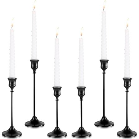 6 Sorte Metall Lysestaker - Koniske - Retro Design - Bryllupsgave