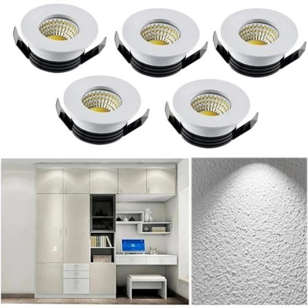 Pakke med 5*3W LED innfelt taklys Downlights Spotlight, LED innfelt lite skap Mini Spot Lampe Tak Downlight Kit Armatur [Energiklasse A