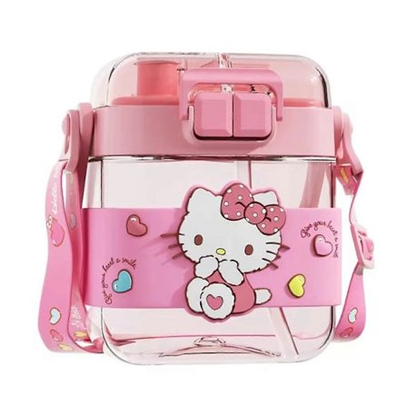 600ML Vattenflaska med Stor Kapacitet, Tecknad Flip Top Vattenflaskor för Kontor, Arbete, Hemma, Sport