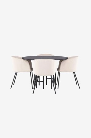 Venture Home - Spisegruppe Copenhagen med 4 stk spisestoler Berit - Svart - Spisegrupper - Fra Homeroom