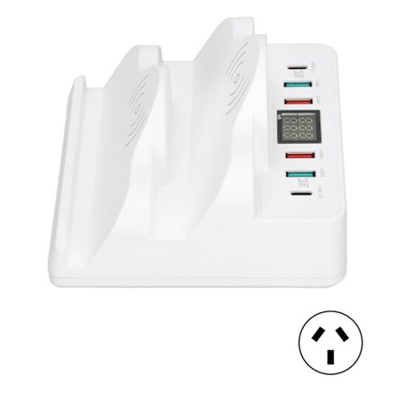 Trådløs ladestasjon USB ladestasjon Dock QC3.0 PD hurtiglading med display for flere enheter AU-plugg 100‐240V
