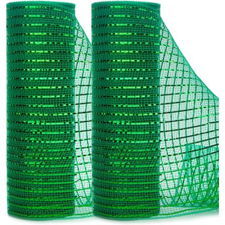 2 ruller smaragdgrøn meshbånd, 10 tommer x 30 fod (10Yard) hver rulle, metallisk
