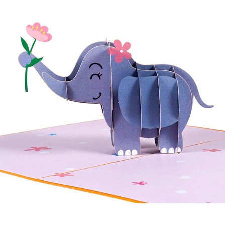 Pop-up Gratulasjonskort, 3D Elefant, perfekt for bursdagsfester, bursdagsgaver, jubileer