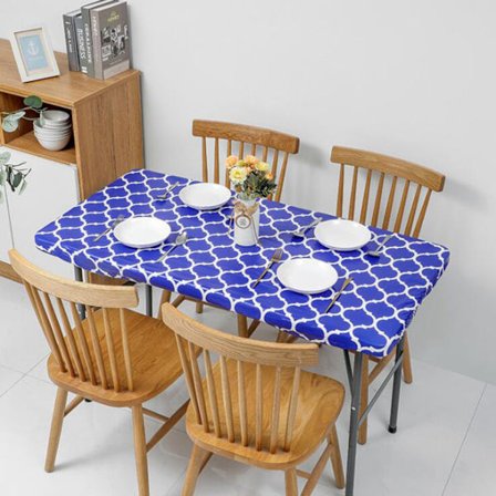 Rektangulær dug med elastiske kanter, vandtæt PVC-dug til 6 fods borde, aftørringsvenlig vinylbeskytter med skridsikkert design til