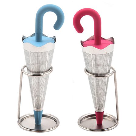 2 st återanvändbara paraply teinfuser med droppbricka för tekoppar, muggar och tekannor, rostfritt stål finmaskigt tesil med silikonlock för löst