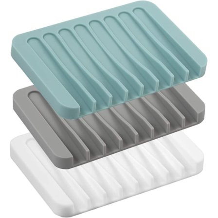 3-pak Silikone Sæbeholder, Selvdrænende Sæbeskåle - Vandfaldsdesign Holder Sæber Tørre, Forlænger Sæbens Levetid til Bad, Badeværelse & Køkken