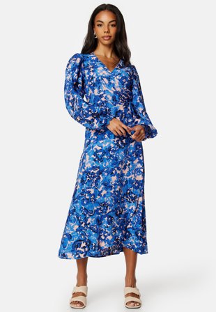 VILA Elena Ira V-Neck 3/4 Midi Wrap Dress Lapis Blue AOP: IRA Klær