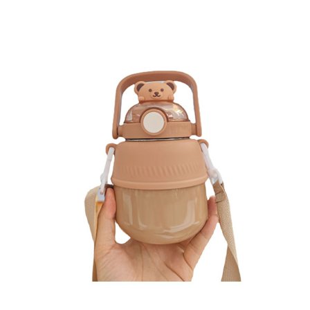 700ML Eristetty kuppi pillillä Kannettava ruostumattomasta teräksestä valmistettu talvinen lasten söpö iso vatsainen vesipullo toimistoon - Ruskea