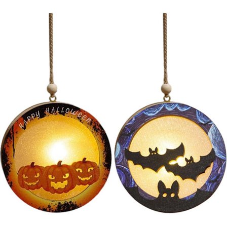 Halloween Jack-O'-Lantern, Glødende Flaggermusgresskar Dekorasjoner - 2-Dels Batteridrevne Trepynt til Soverom Hjemmefest Spøkelseshus