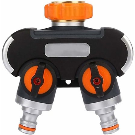 2-vejs splitter, slange splitter have splitter justerbar og låsbar vandstrøm, fordeler til havevanding (3/4 europæisk gevind)