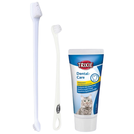 Trixie - Tannpleiesett for katter, 2 børster + tannkrem med ostesmak - Katt - Kattepleie & kosttilskudd - Tannpleie - ZOO.no