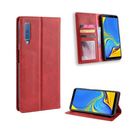 Samsung Galaxy A7 (2018) Vintage Skinneetui - Rød