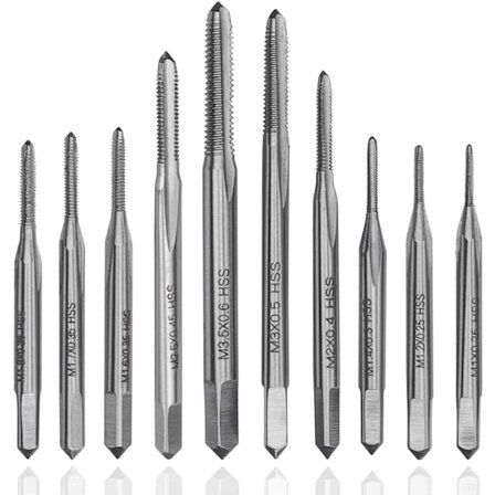 10 kpl HSS Mini Metriset Tapit, M1-M3.5 Konetapit Kierteytystyökalu Tapitus Mikrotapit Kellon Kellojen DIY