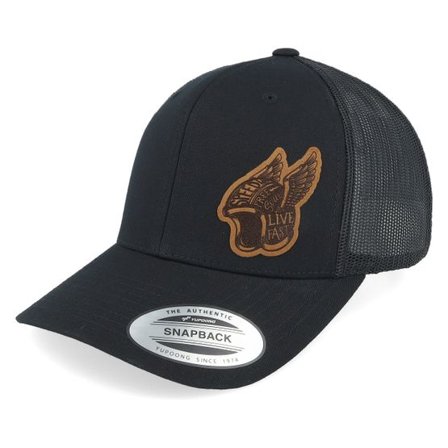 Born To Ride - Svart trucker Keps - Live Fast Helmet Brown Patch Black Trucker @ Hatstore