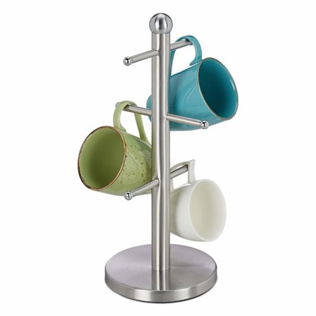 Bar Stående Kopholder Rustfrit Stål Kaffe Krus Køkken Rund Kop Træ Sølv